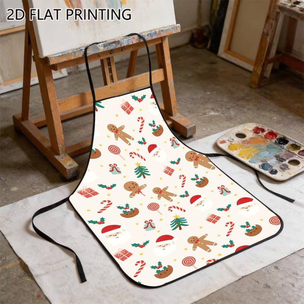 1pc Cute Santa Claus And Gingerbread Print Apron, Unisex, Holiday Style, Comes with Candy Sticks And Gifts, Perfect for Baking, Cooking, And Holiday P