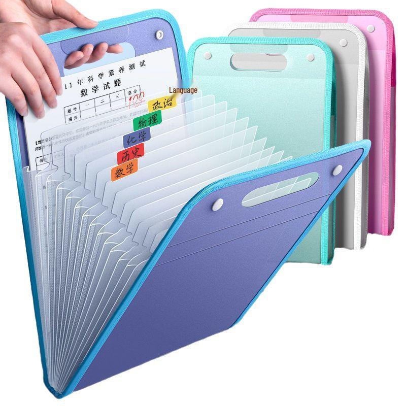 Large Capacity Multilayer A4 Accordion Folder: Clear, Subject-Divided Storage Bag for Students