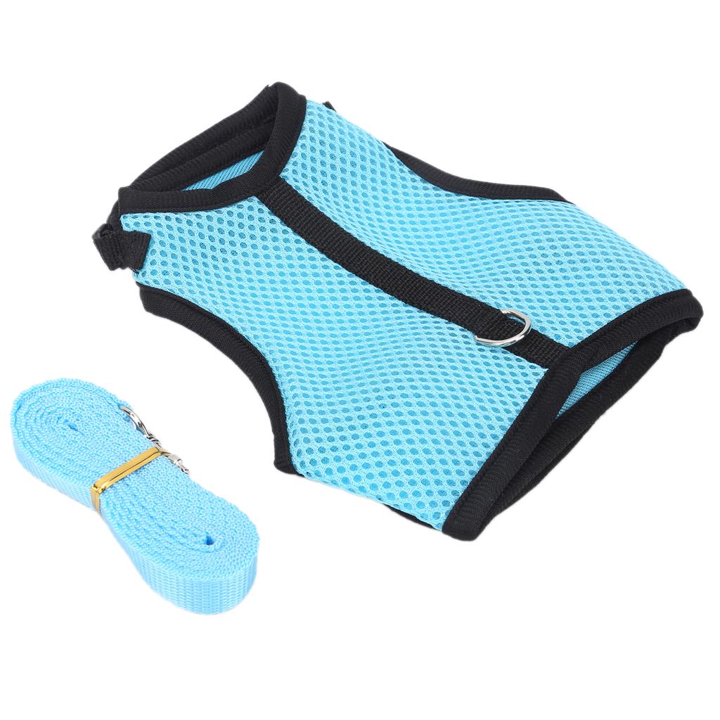 Adjustable Mini Pets Vest Harness and Leash Set Mesh Pet Leash for Rabbits Guinea PigS Light Blue
