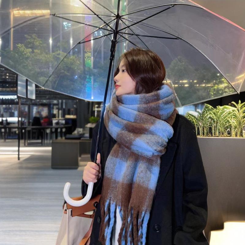 High Quality Is Different, Z Home Black and White Plaid Scarf Women's Winter Thickened Imitation Cashmere Shawl Scarf