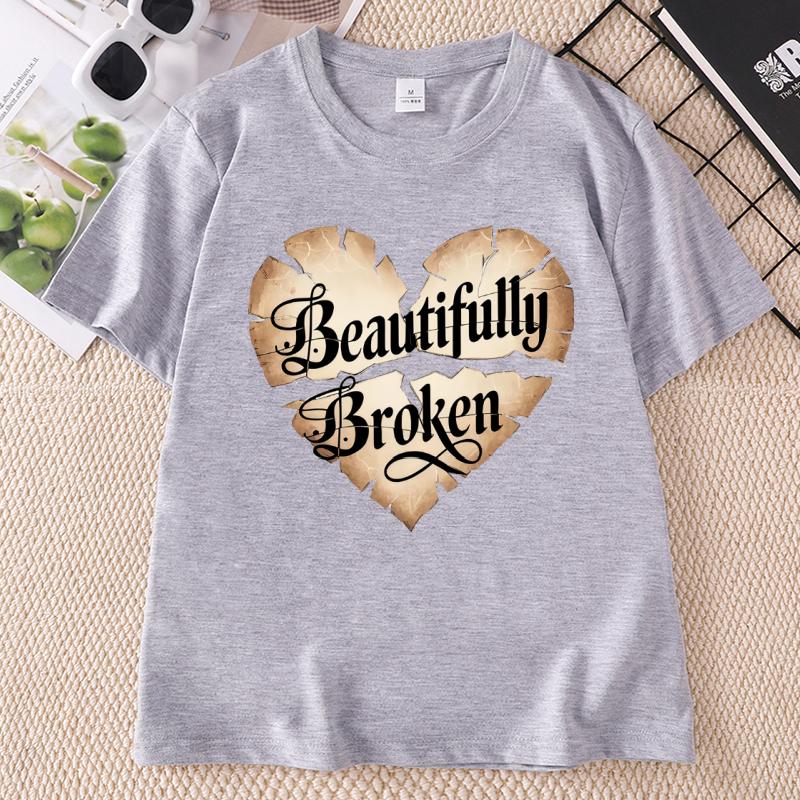 Beautiful Broken Heart T Shirt Unisex Ladies Love Graphic T Shirts Casual Cotton Round Neck Printed Short Sleeve Tshirts Clothing