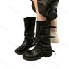 Модные ретро-сапоги до середины голени с пряжкой на ремне 2024 года, новые черные сапоги с круглым носком и плиссировкой, на толстом каблуке для женщин, с боковой молнией, современная обувь