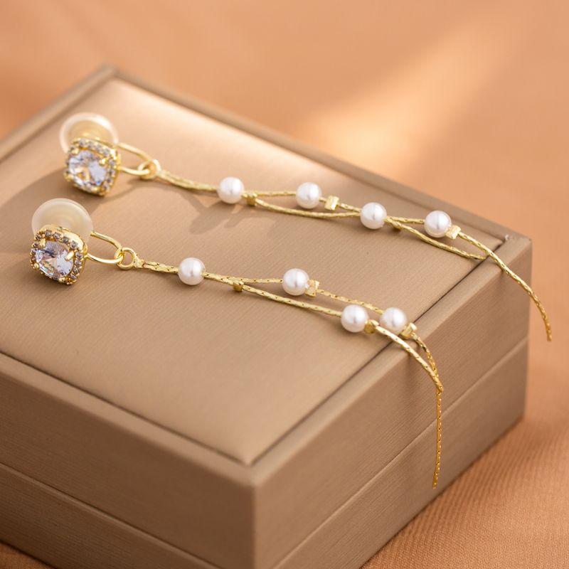 Новинка 2023, спираль от комаров, без пирсинга ушей, зажим для ушей, длинные серьги с бахромой из искусственного жемчуга, женские серьги