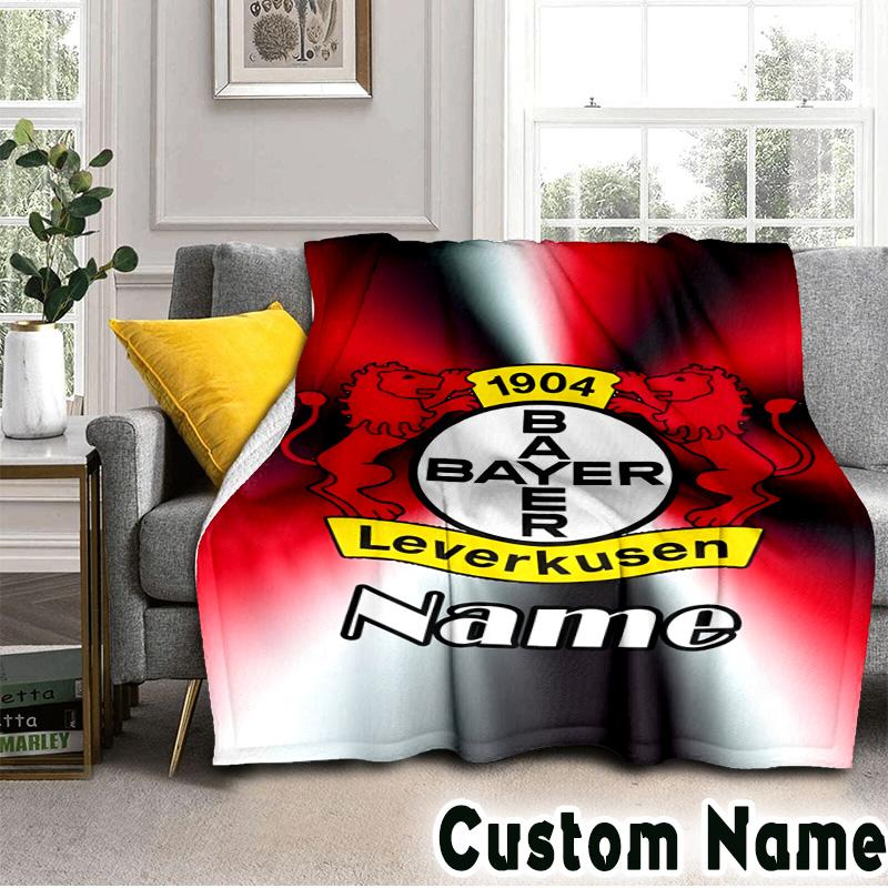 Custom Name Leverkusen Crest Throws Blanket Flannel Blankets for Couch Bed Gifts for Men Women Picnic blanket Christmas fan gifts