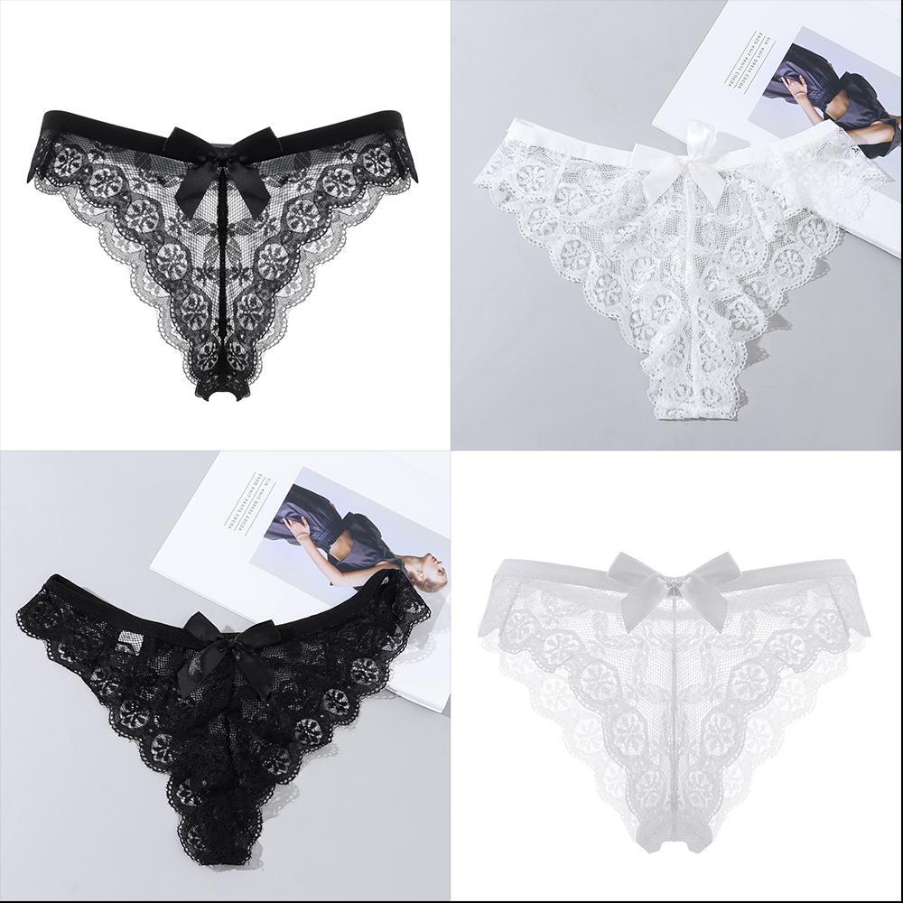 T-back Transparent Underpants Lace Flowers Thong Hollow Bow Panties Women's Underwear G String