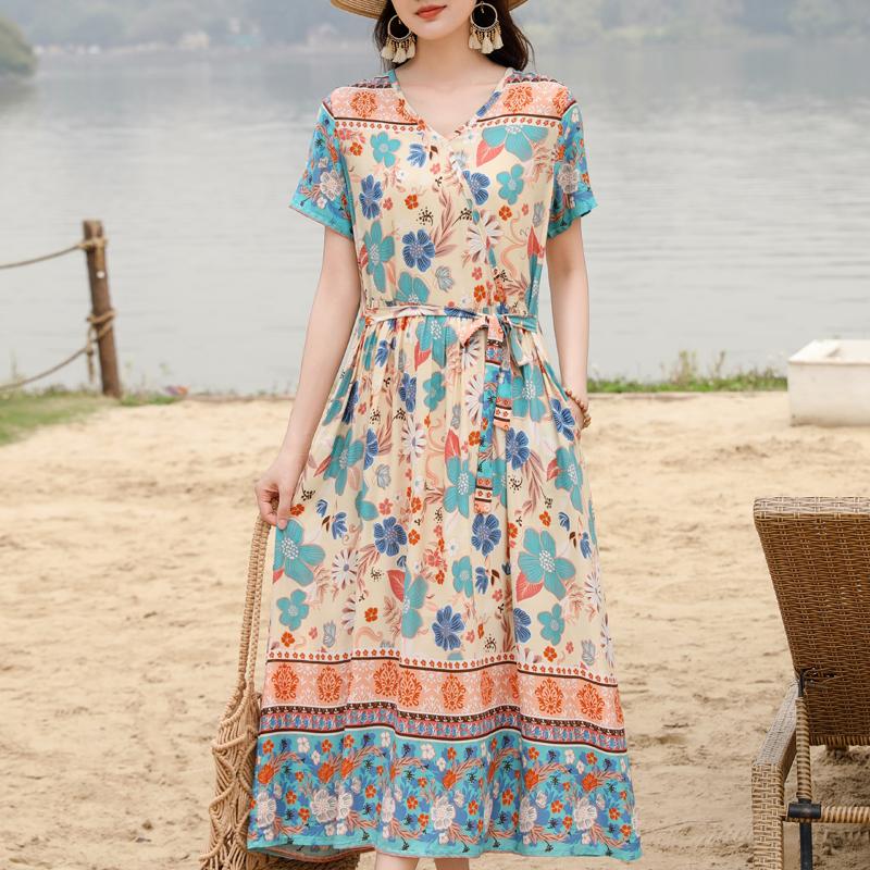 Элегантное женское летнее платье большого размера с коротким рукавом длинное платье женская винтажная одежда