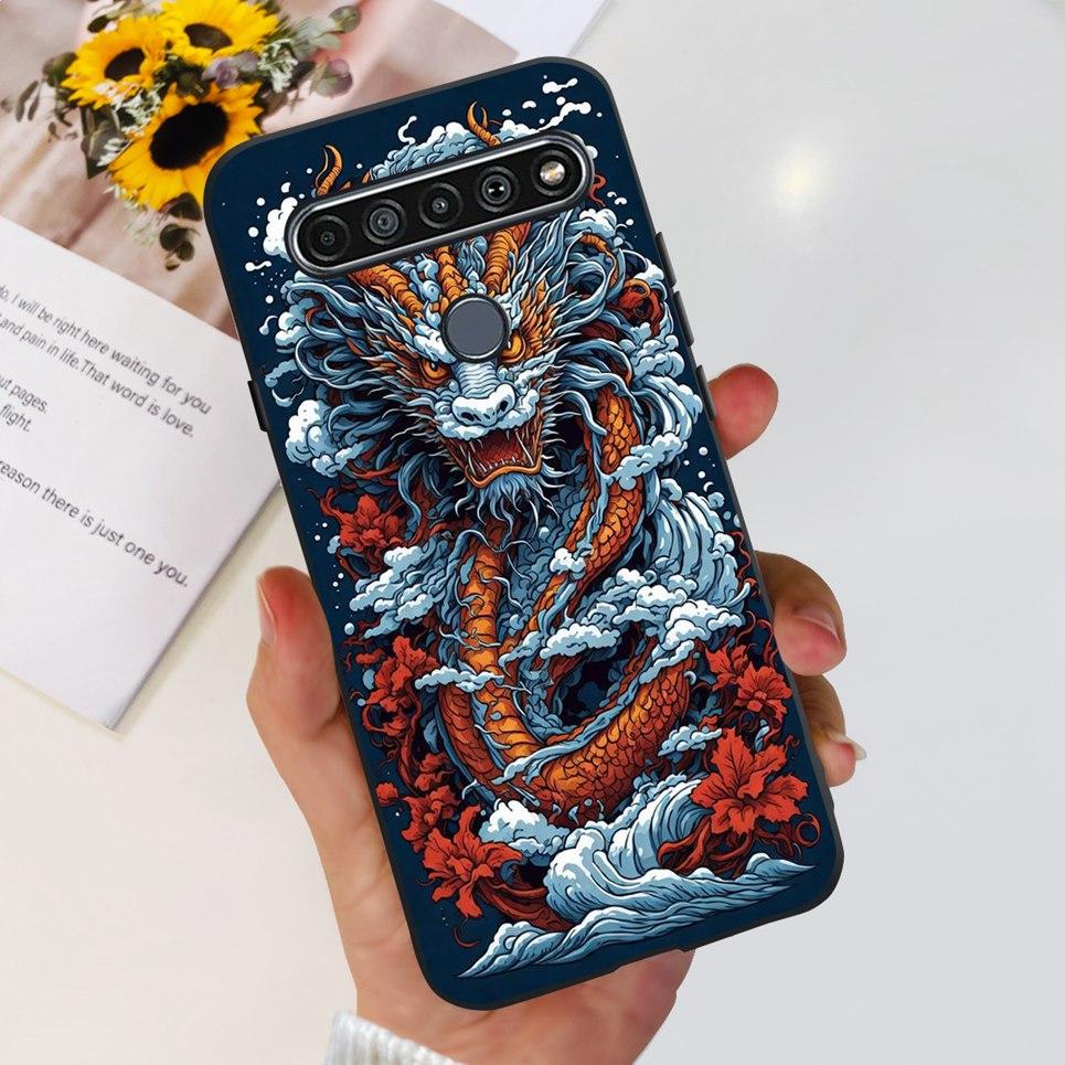 For LG K61 / Q61 / K62 / Q62 Case 2020 Fashion Back Cover Coque Flower Cartoon Animals Dragone Soft TPU Black Silicone Bumper