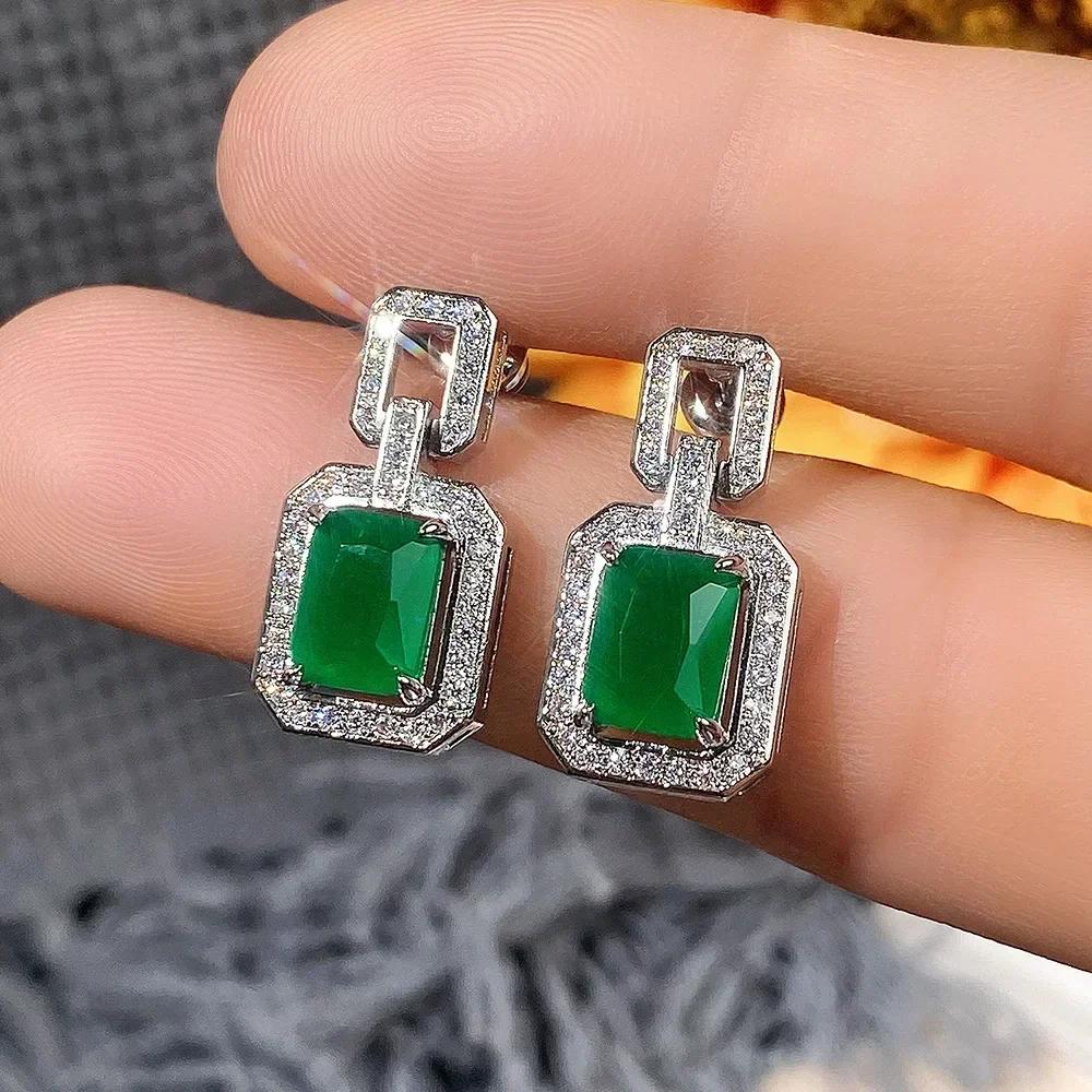 Fashionable Banquet Elegant Emerald Cubic Zirconia Earrings, High-end Inlaid Wedding Style Swaying Zircon Accessories