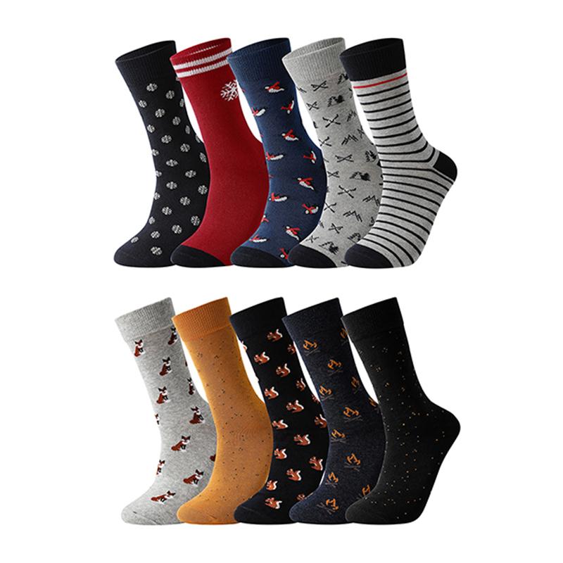 10 пар мужских носков из хлопка, деловые, новые, модные, забавные, с принтом животных, мультфильм, средние носки, мужские повседневные платья, одежда