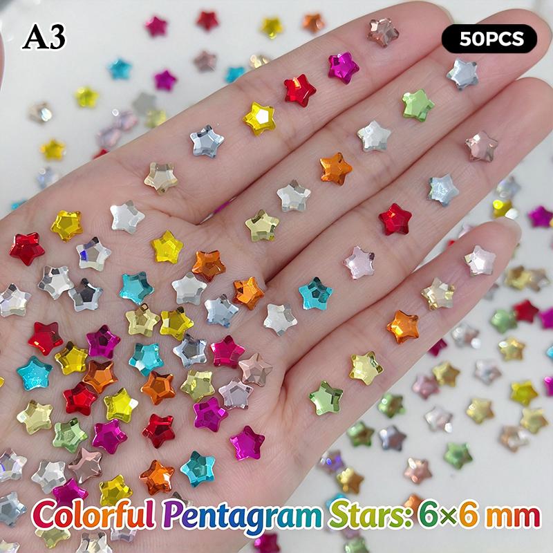 50Pcs Shiny Five-Pointed Star Nail Decor Rhinestones Colorful Mini Flatback for Girls DIY Nail Art Craft