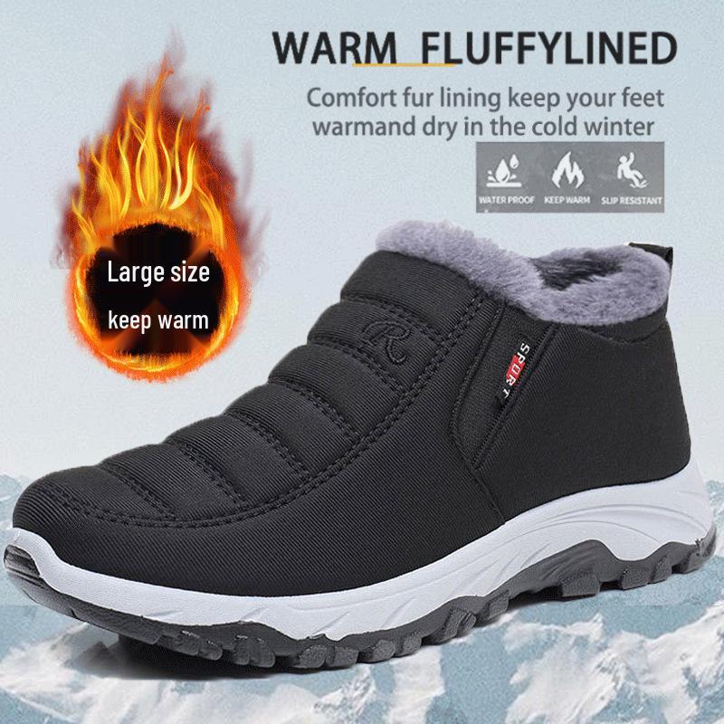 2025 Winter Plus Size Unisex Snow Boots: Slip-on, Fleece Lined, Soft Sole, Thickened Low-Top for Outdoor Use