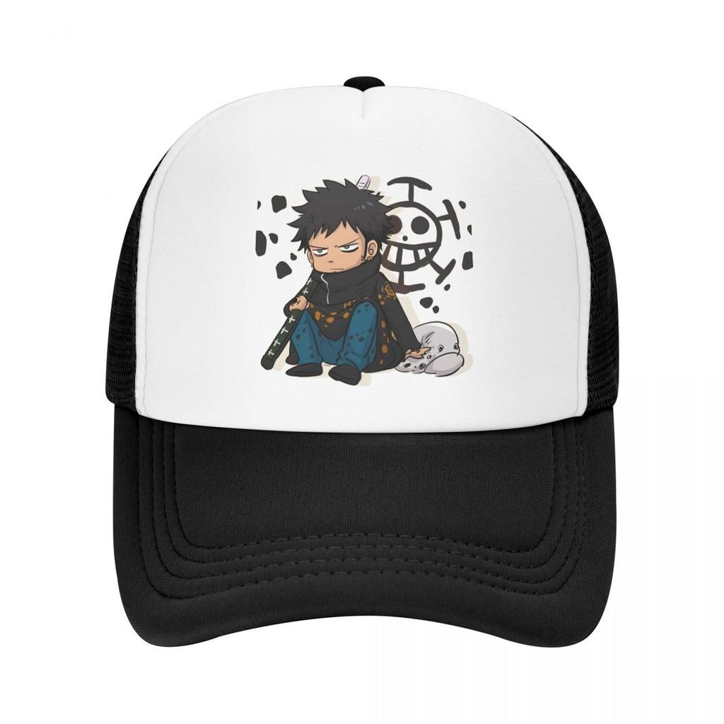 Luffy Anime Trucker Hats Trafalgar D Water Law Chibi Mesh Net Baseball Cap Snapback Kpop Peaked Hat Unisex Women One Size