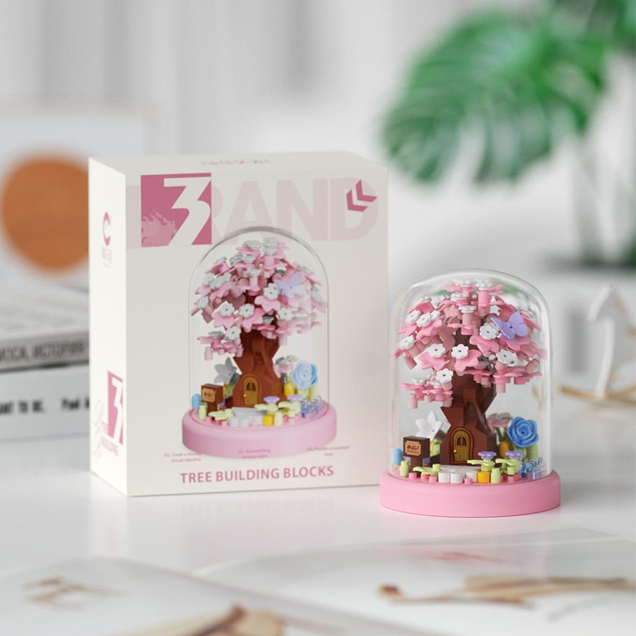 non-toxic Mini Cherry Blossom Tree House Building Block Toys Educational Kids Toys Sakura Bonsai Decorations Mother's Day gift