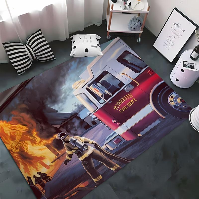3D Printed Fire Engine Whistle Carpet, Living Room Bedroom Mat Children's Room Soft and Comfortable Anti-slip Rug Christmas Gift