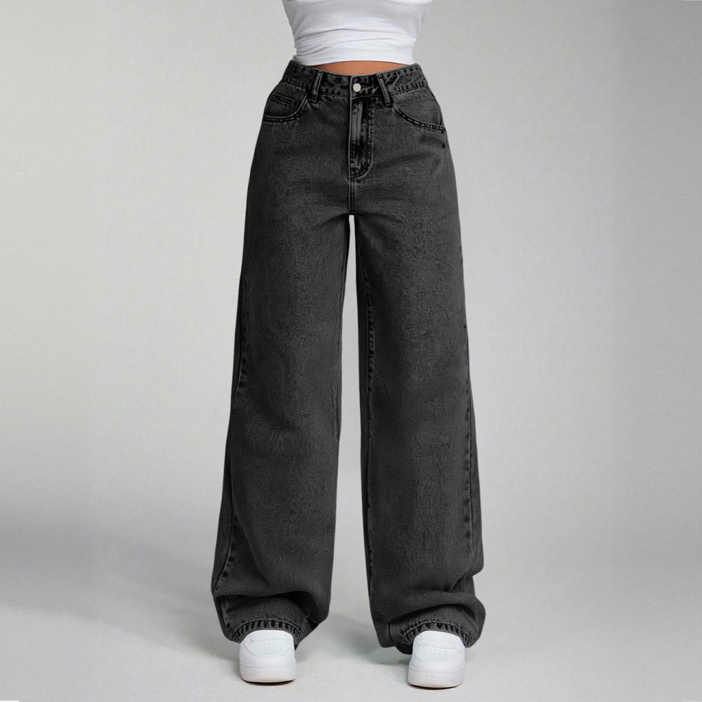 Женские джинсы прямого кроя с высокой посадкой, свободные, повседневные