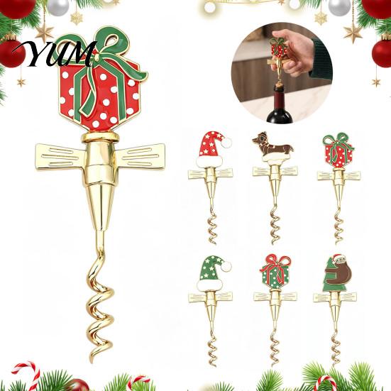 Zinc Alloy Wine Corkscrew Christmas Bottle Opener, Enamel Hat/Gift/Bear/Dachshund Design, Ergonomic Opener Double Wing Handle Corkscrew, Decorative