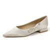 29820 [sheepskin] Flat Shoes Women's Thick Heel 2025 New Pointed Head Temperament Shallow Mouth Rhinestone Bow Shoes