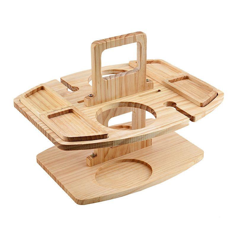 Tables Wooden Picnic Table With Glass Holder Round Foldable Desk Wine Glass Rack