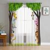 Jungle Forest Cartoon Animal Lion Elephant Chiffon Sheer Curtains for Living Room Bedroom Decoration Window Voiles Tulle Curtain