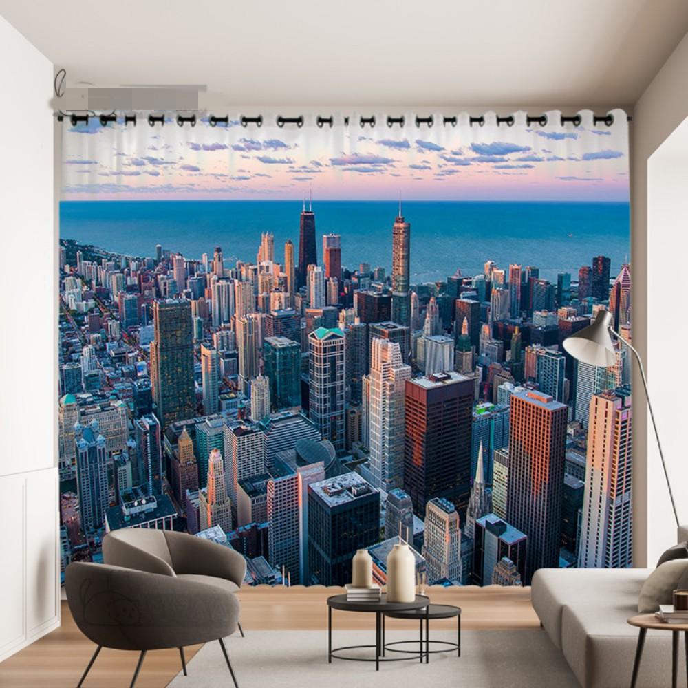 3D стерео ночной вид на город занавес городской пейзаж живой фон занавес бар ресторан ресторан окно от пола до потолка cortina