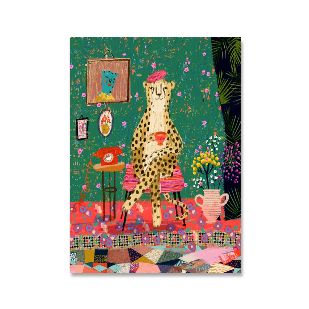 Abstract Tattooed Woman Wall Art Canvas Painting Prints Girl with Animal Flower Pictures Living Room Bedroom Wall Posters Decor