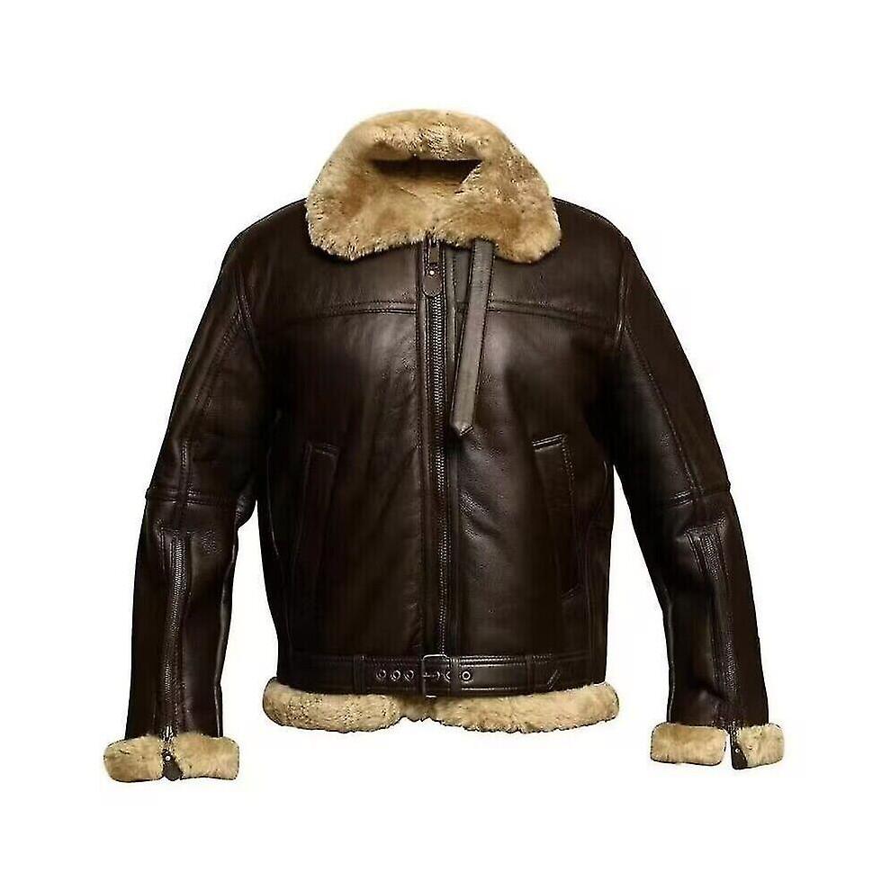 (5XL, Brown) 2023 Men's Raf Aviator Real Leather Jacket Coat Bomber B3 Sheep Skin Pilot Flying