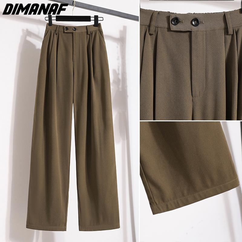 DIMANAF 2023 Большие размеры Длинные брюки Женские эластичные свободные винтажные однотонные хлопковые свободные длинные брюки с высокой талией Повседневные женские базовые большие брюки