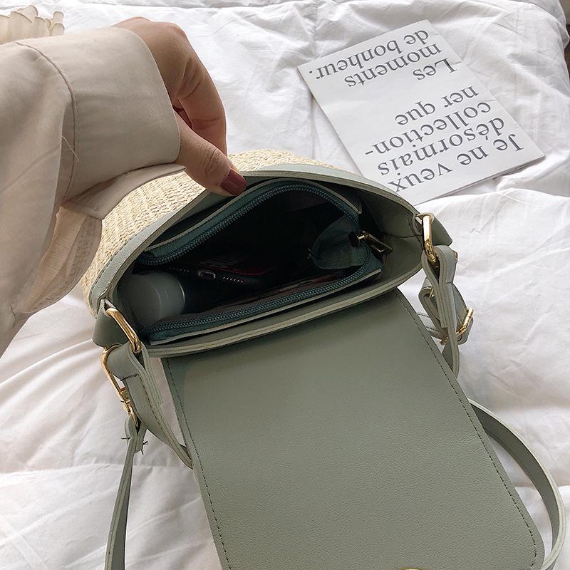 Yogodlns Casual Chains Straw Bucket Bags Women Summer Messenger Bag Rattan Bags Beach Lady Travel Purses and Handbags Shoulder Bag