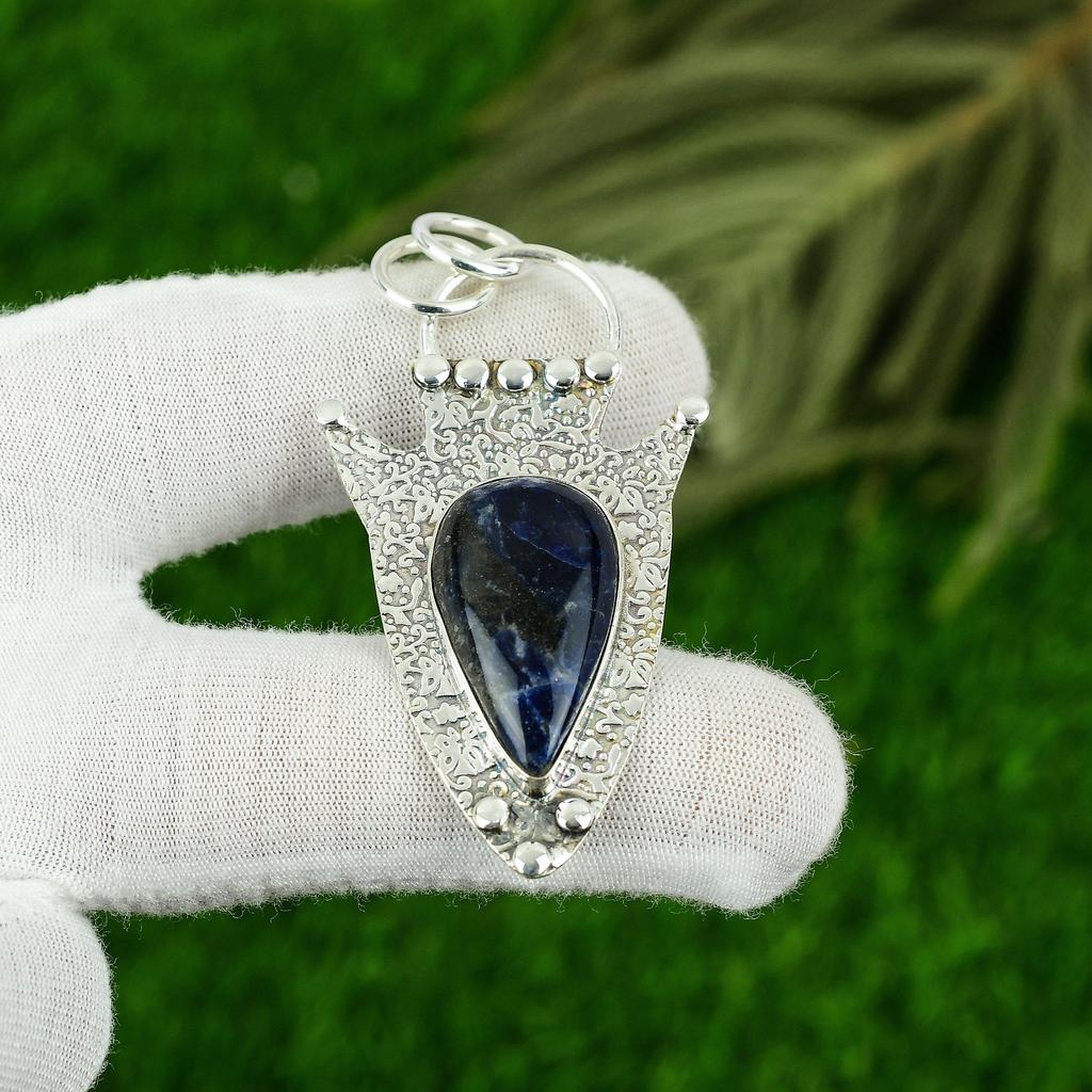 Натуральный содалит драгоценный камень индийские украшения кулон из стерлингового серебра 925 пробы для девочек