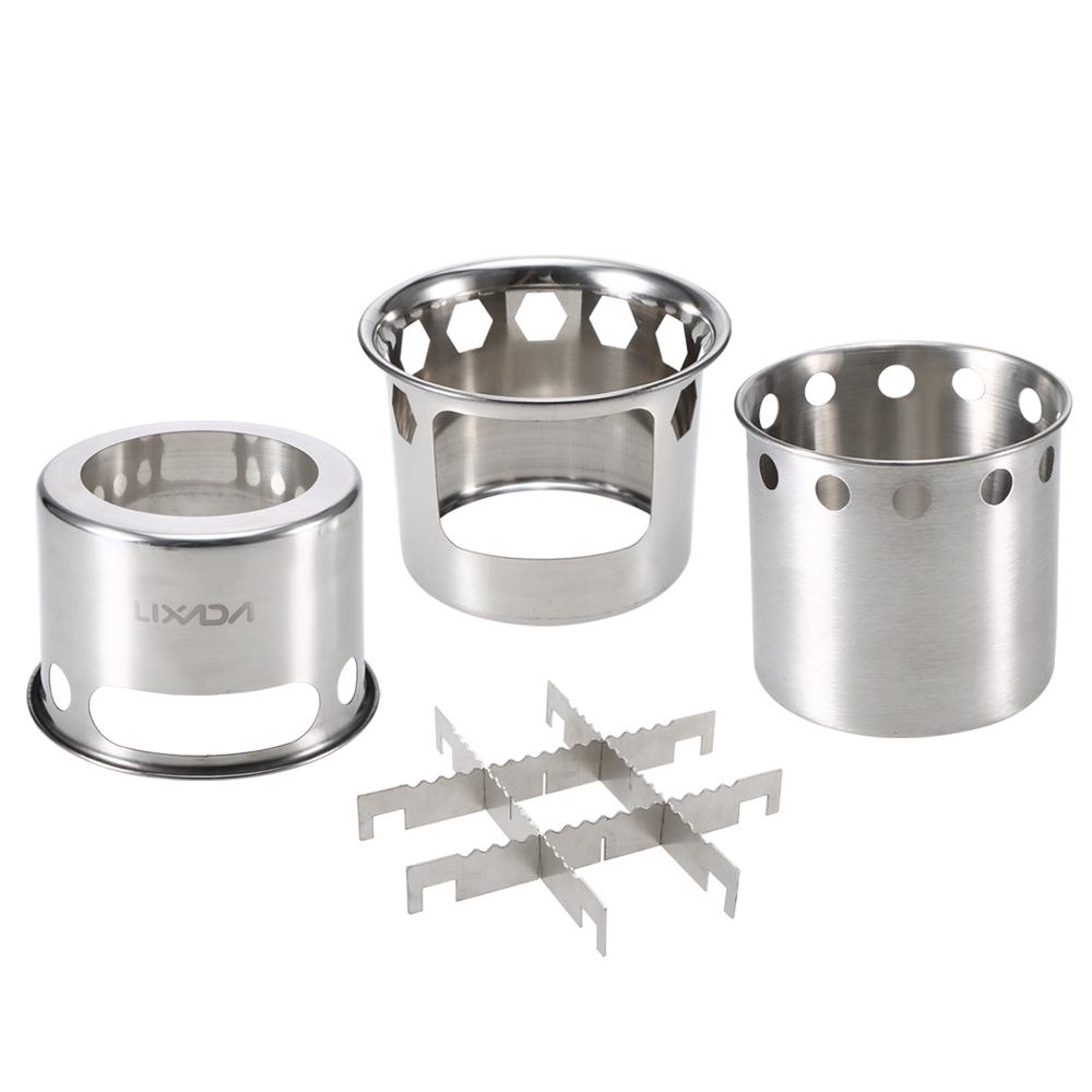 Lixada Портативная складная дровяная печь, легкая уличная легкая нержавеющая сталь для пикника, кемпинга, приготовления пищи на дровах