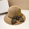 Japanese Style Bump Color Straw Braid Bow Decoration Fisherman's Hat Female Outdoor UV Protection Beach Sun Visor Basin Hat