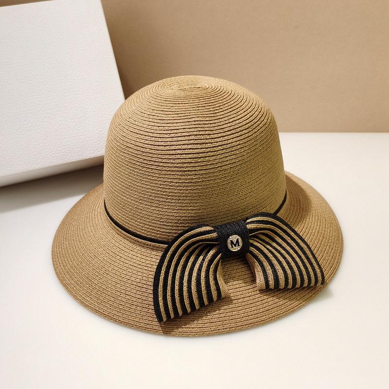 Japanese Style Bump Color Straw Braid Bow Decoration Fisherman's Hat Female Outdoor UV Protection Beach Sun Visor Basin Hat