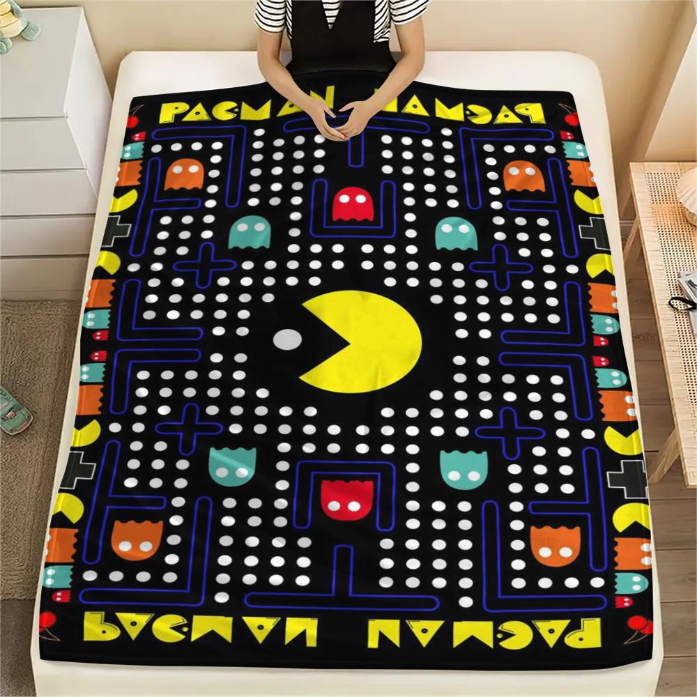 1 шт. Фланелевое одеяло с принтом Pacman, Высококачественное, Удобное для всех сезонов, Декор для дома, Тепло и уют, Идеально для подарков