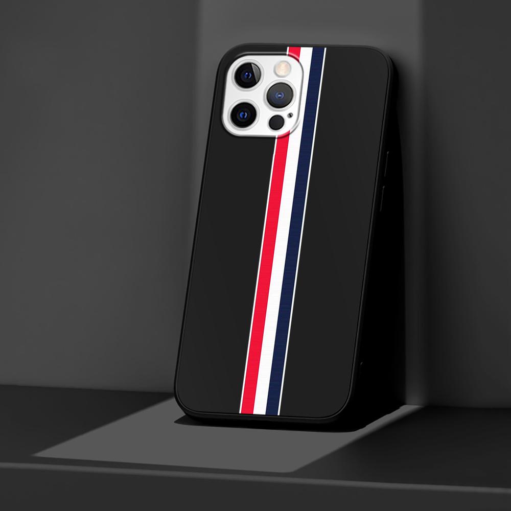 Чехол для телефона Apple iPhone 14 11 13 Pro Max 12 Mini XR 7 8 + SE 2020 XS 6 6s Plus Sports Brand Stripes Silicone Black Cover
