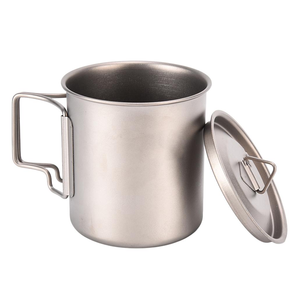 Titanium Cup 420ml High Temperature Resistance Portable Outdoor Camping Mug with Lid Folding Handle