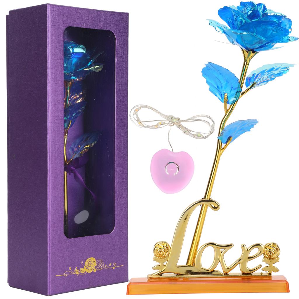 Прозрачный цветок розы с подставкой в форме сердца, коллекция ремесел, фиолетовая упаковочная коробка