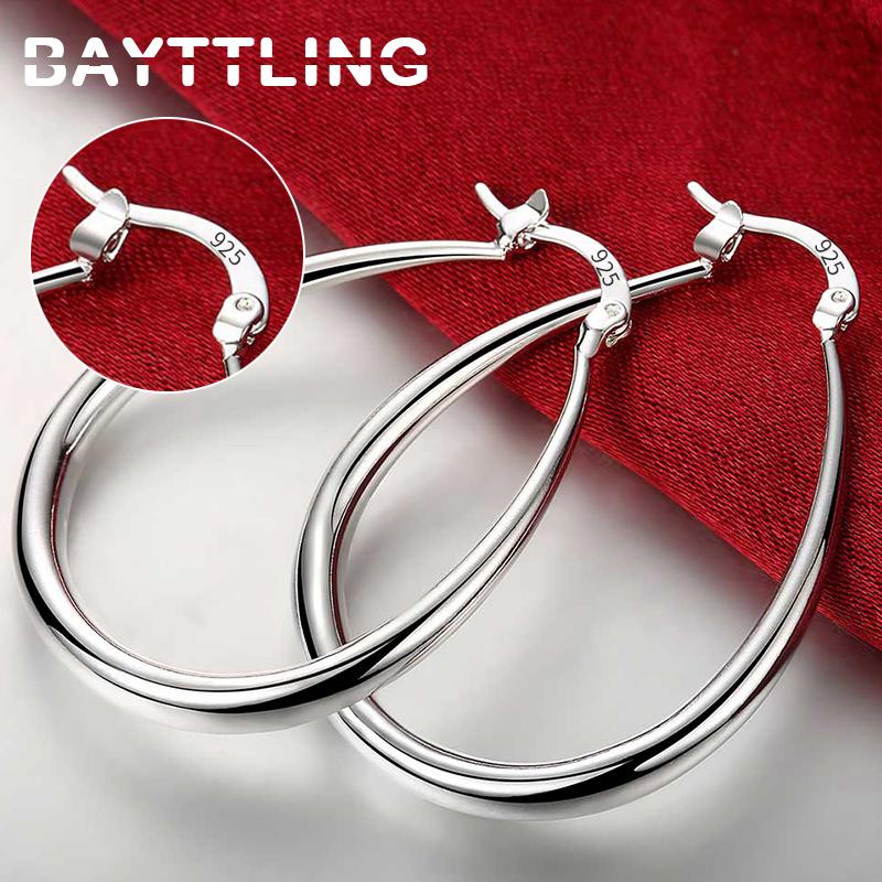 BAYTTLING 925 Sterling Silver 41MM Round Hoop Earrings For Women Fashion Jewelry Gift Earrings