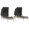 VidaXL Chaises longues lot de 2 avec auvents et table gris clair rotin, lit de bronzage, chaise longue inclinable, lit de 3261574