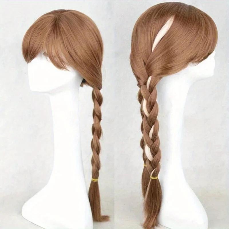 Women Princess Anna Wig Brown Braids Halloween Party Synthetic Hair Women Grils Cosplay Wigs