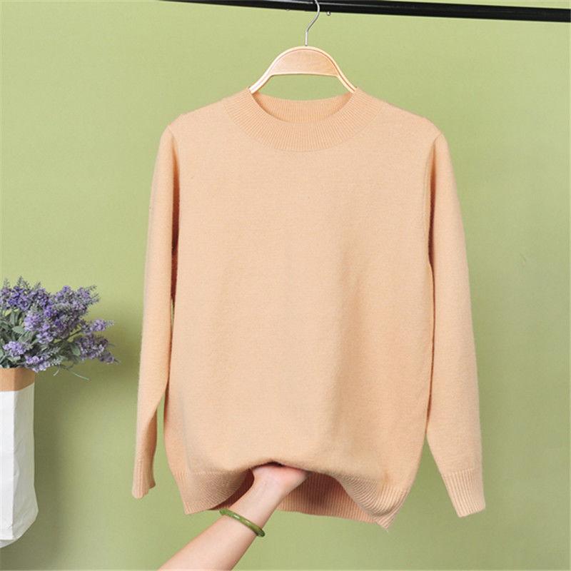 Women's Half High Collar Solid Printing Knitted Autumn and Winter Pullover Long Sleeve Embroidery Fashion Sweater