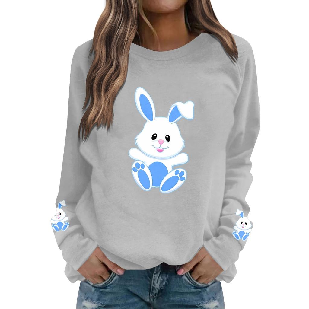 Women's Fashion Casual Easter Bunny Print Casual Long Sleeve Round Neck Sweatshirt Top