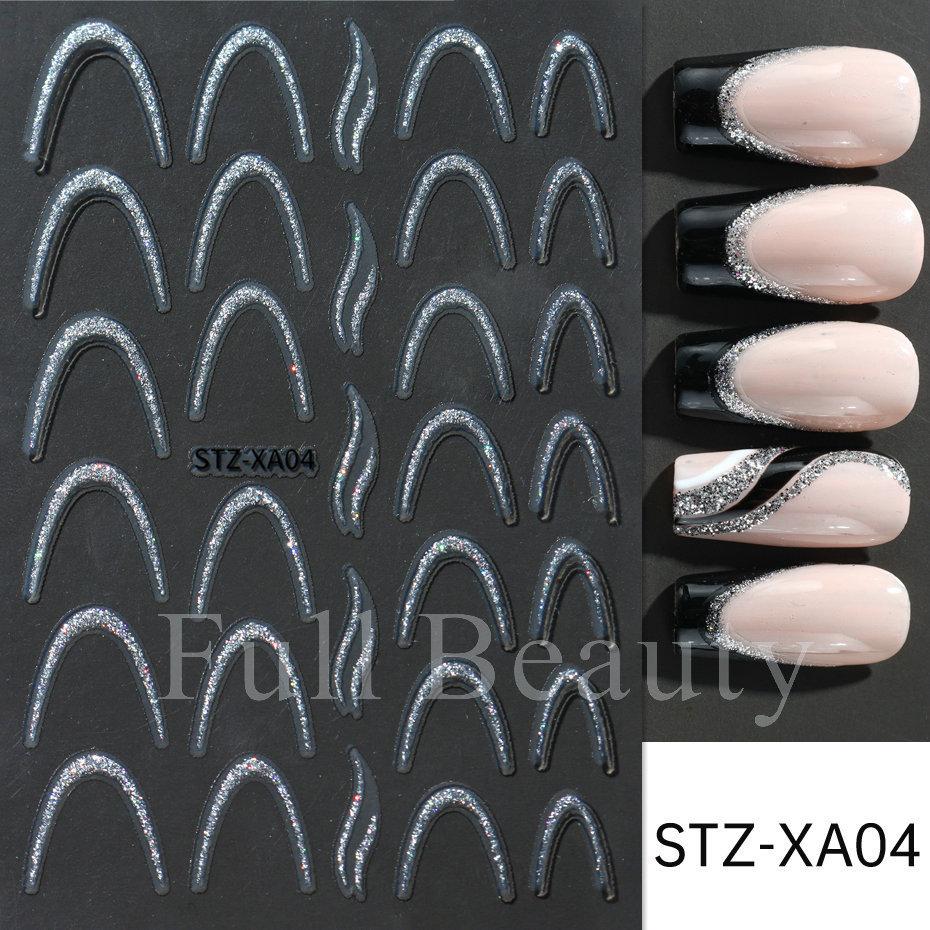 Nail Art Sticker French Smile Line Silver Glitter Diy Corrugated Line Adhesive Nail Sticker