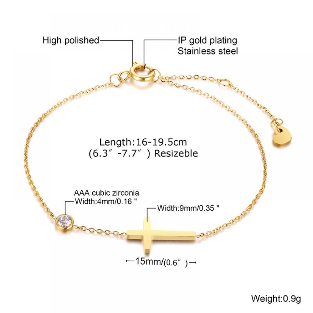 Women Jewelry 18K Gold Travel Bracelet Curb Link Chain Cross Moon Zircon Charm Bracelet