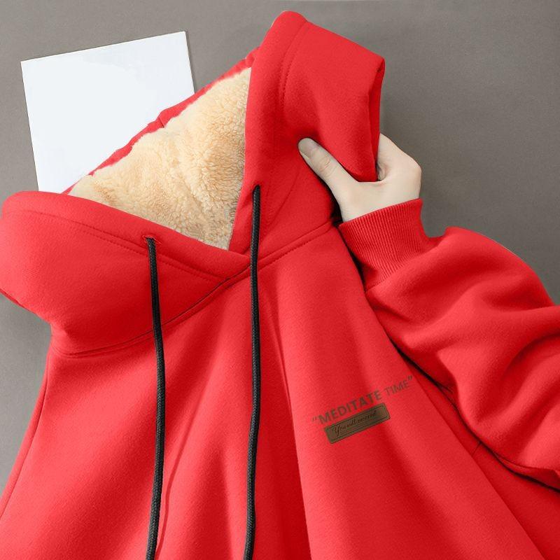 Парная зимняя толстовка с капюшоном из флиса ягненка, однотонная, на кулиске, с эластичными манжетами, женская, мужская, осенне-зимняя