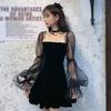 Summer Volie Mesh Dress Women See Through Black Mesh Puff Sleeve Sundress Long Sleeve Sexy Dress Outwear