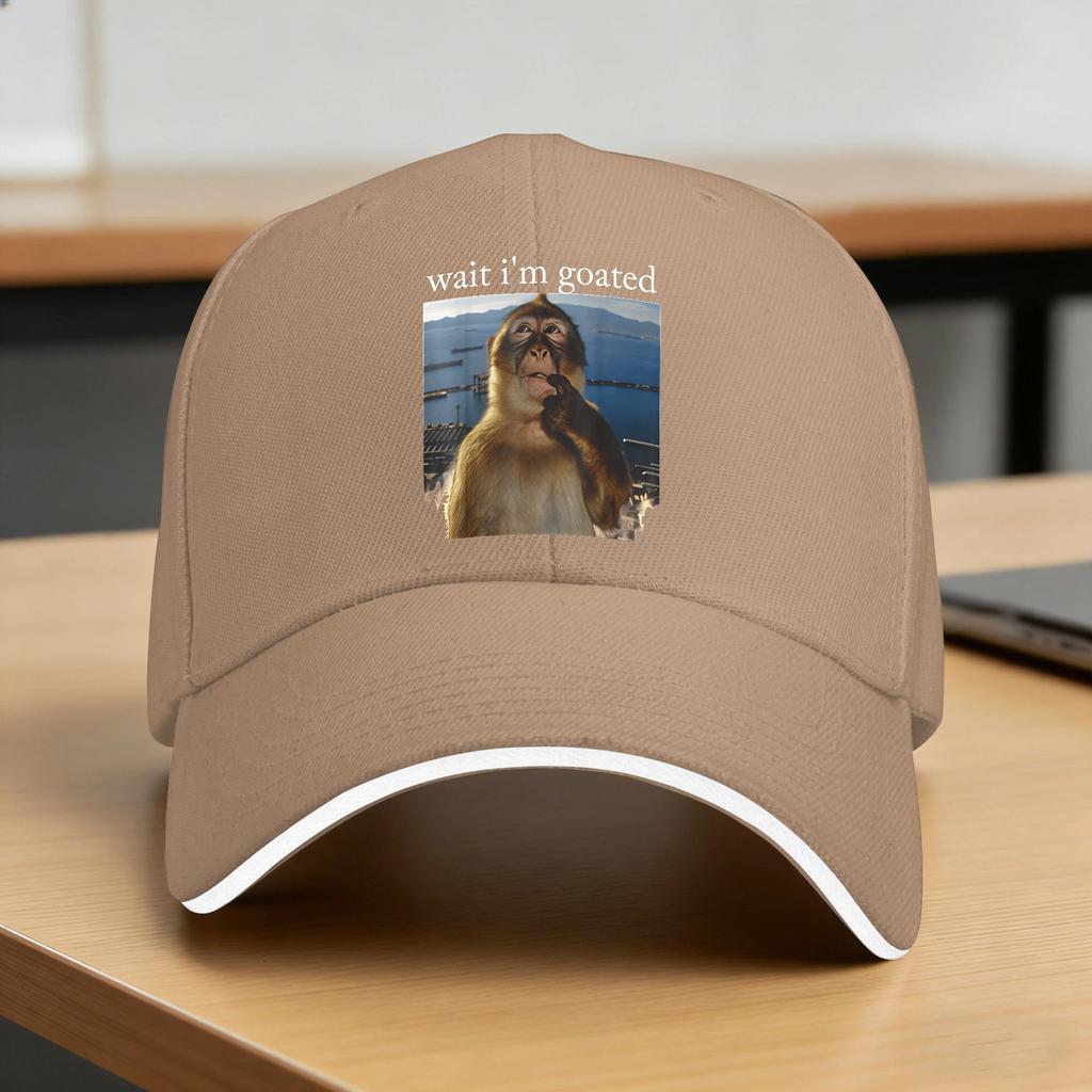 Wait Im Goated Funny Thinking Monkey Baseball Cap Casual Hip Hop Hats Summer Women Unisex Hunting Camping Baseball Caps