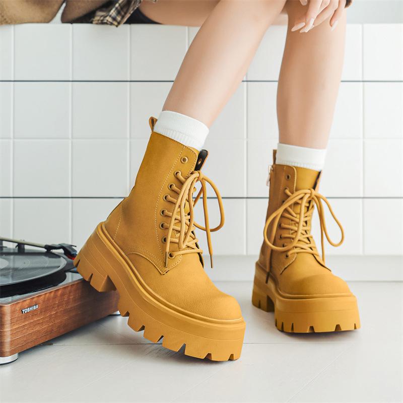 Ботинки Martin мужские на платформе с увеличенным голенищем, кожаные туфли дерби с большой головкой, мужские короткие ботинки средней высоты 7368-W