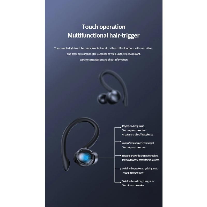 Беспроводные Bluetooth-наушники, спортивные наушники для активного отдыха с зарядным устройством, сенсорным дисплеем, вкладышами для музыки
