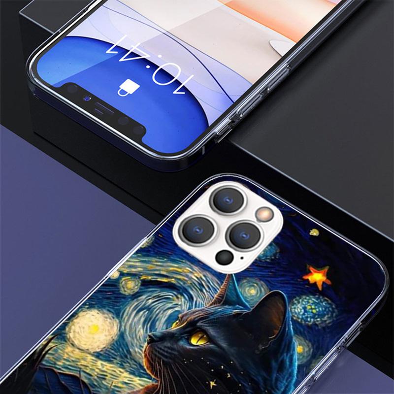 Черный Кот Мультяшный Милый Чехол Для Телефона Для iPhone 17 Air 16 Pro Max 16E 15 + 14 Plus 11 12 13 Mini 7 8 SE Подарок Печатный Чехол Fundas 17