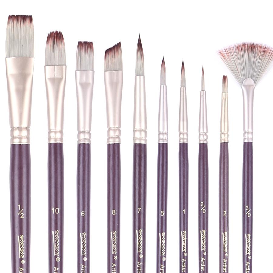 Набор из 10 художественных кистей, набор кистей для рисования, великолепный для холста, акварели и ткани, акриловой живописи для детей и взрослых